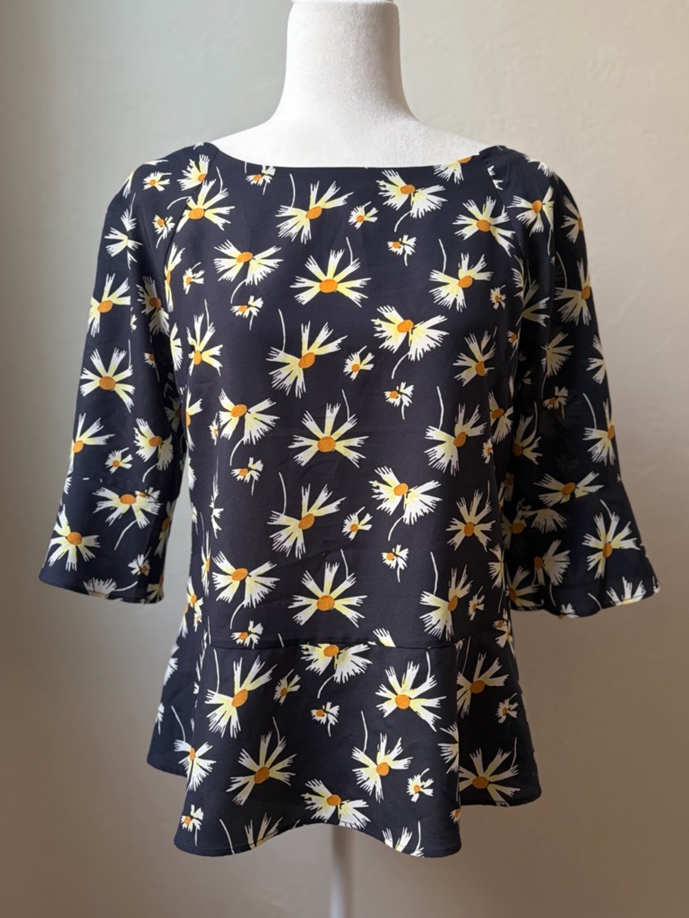 Banana Republic Daisy Print Peplum Boat Neck Blouse XS